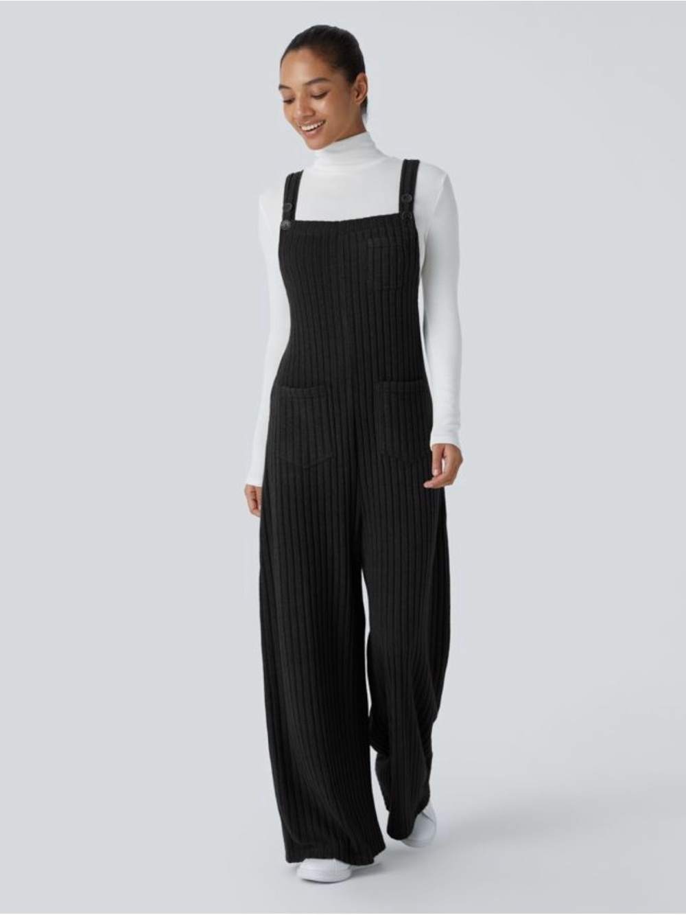 Ribbed Black Wide-Leg HALARA  Overalls EUC S